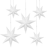 Wishstar Faltstern Weihnachten, 7 Zacken Faltsterne weiß 5 Stück, 2 Stück Durchmesser 40 cm, 3 Stück Durchmesser 25 cm, Sterne Papier zum Fenster Dekoration, Advent, Weihnachtsbaum