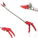 FISHTEC - Gartenschere Langer Stiel mit Halteklammer aus Aluminium - Teflonbeschichtung - Manuelle Gartenschere - Griffamboss - Mit Sicherheitsverriegelung - Länge 64 cm - Farbe rot