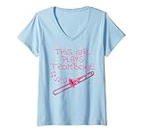 Damen Dieses Mädchen spielt Posaune, Blechblasmusikerin T-Shirt mit V-Ausschnitt