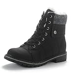 Pogolino Damen Stiefeletten warm gefüttert Boots Schnürstiefeletten Winter Schuhe DB1 Schwarz 38