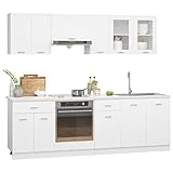 vidaXL 8-TLG. Küchenzeile Lyon Weiß Holzwerkstoff, Küchenschrank-Set, Küchenschrank, Schrank, Hängeschrank, Spülenunterschrank, Küchenmöbel