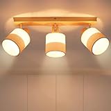 Glitzerlife Deckenstrahler 3 Flammig Deckenlampe Wohnzimmer - Deckenleuchte Holz Vintage E14 Lampe Küche Stoffschirm Retro Schwenkbar 350° Deckenspot Flur Schlafzimmer, Dekorationen Weihnachten