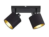 Reality Leuchten Tommy R80332079 Spotbalken, Metall Schwarz Matt, Stoffschirm Schwarz/Goldfarbig
