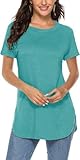 Teesho Damen Longshirt Kurzarm Tshirt Sommer Elegant Oberteile Baumwolle Shirts Lang Tops Bluse Tunika (See blau/M)