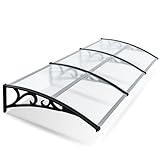 Peviasot Vordach für Haustür 100x300 cm, 6 mm Überdachung Haustür aus Aluminium und Polycarbonat, Transparentes Pultbogenvordach, Pultvordach, Sonnenschutz und Regenschutz, Grau