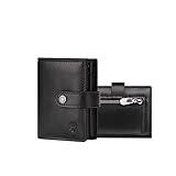 PORRASSO Kartenetui Geldbörse Leder Kreditkartenetui mit RFID Schutz Herren Minimalistisches Portemonnaie Münzfach Geldbeutel Card Holder Wallet Schwarz