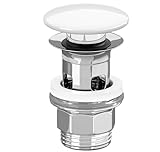 Villeroy & Boch Push-Open Ablaufventil für Waschtisch mit Überlauf, Ablaufgarnitur aus Messing mit Abdeckung aus Keramik, Pop Up Ventil mit Durchmesser 32 mm, Weiß Alpin