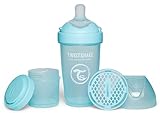 Twistshake Pro Double Anti-Kolik Babyflasche mit Milchpulverbehälter und Mixer - 260 ml | Silikon-Brustwarze mit mittlerem Durchfluss | BPA-freie Babymilchflasche | Geeignet für Babys ab 2m+ | Blau