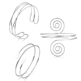 TELAIN Oberarmreif Silber Set Oberarmreif Armreif mit 3 Silbernen Armreifen,Verstellbar und Minimalistisch,Boho Armreif Silber 925 Damen,Wickelarmband Damen（Stil 7）
