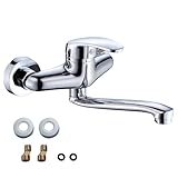 Mineup Wasserhahn Küche Wandmontage, 360° Drehbare Edelstahl Wasserhahn Küche Wandarmatur, Küchenarmatur Wandmontage, Kalt und Heiß Einhebelmischer, Schwenkarm 250mm