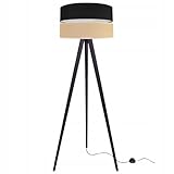 Bodenampe Dreibein Holzschirm 45cm schwarz - Stilvolle Standleuchte für Wohnzimmer, Schlafzimmer und Büro