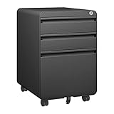 Dripex Metall Rollcontainer Stahl Rollcontainer mit 2 Schubladen und Hängeregistratur Abschließbarer Büroschrank Bürocontainer 5 Räder Aktenschrank 40 x 45 x 60 cm