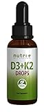 D3 K2 Tropfen hochdosiert + vegan - Vitamin D und K2VITAL MK7 All Trans Menachinon Drops - flüssig + rein pflanzlich - Nutri-Plus D3K2 liposomal - in Deutschland produziert