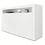 Vladon Sideboard Valencia, Made in Germany, Kommode mit 3 Türen und 1 offenem Fach, Weiß Matt/Weiß Hochglanz Harmony mit 3D Struktur/Weiß Hochglanz (155 x 92 x 40 cm)