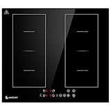 AMZCHEF Induktionskochfeld 60cm mit Zwei Flexzonen, 4 Zonen Induktionskochplatte mit Boost-Funktion und 9 Leistungsstufen, Touch-Bedienung, Timer, Sicherheitsschloss, Überhitzungsschutz, BBQ, 7200W