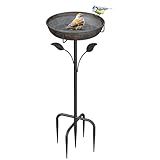 WELDUN Vogeltränke Vogelbad 26CM, Futter Schale Stehend für Draußen Garten, Metall Vogelbecken Wassertränke für Wildvögel, Vogeltränke Winterfest Futter Wasserschale