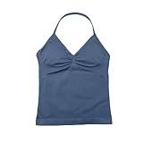 Longline Träger-Top, Sport, Yoga, Damen-Fitness-Tanktop, Fitnessstudio, schöner offener Rücken, BH, Laufen, Workout, Halfter, Blaugrau, S
