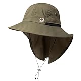TOP-EX XL/XXL Wasserdicht Sonnenhut Herren Breite Krempe Sonnenschutz Mütze Outdoor Trekking Hut mit Nackenschutz Safari Sommer Mütze Faltbar 94599_Armeegrün M/L