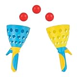 Idena 40251 - Fangballspiel XXL mit 2 Fangbechern, inkl. 3 Bällen, Ballspiel für Garten, Park und Strand, Gelb/Blau
