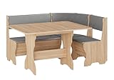 Rodnik Eckbankgruppe Malta 111x151cm, Sitzbank, Truhenbank, Kunstleder grau, Esstisch ausklappbar 90-118 cm Sonoma Eiche
