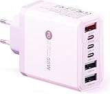 USB C Ladegerät, 55W 4-Port USB C Ladegerät Block, Schnellladeblock Dual Port PD+QC Wandstecker Multiport, Pink