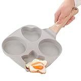 Pfannkuchenpfanne, antihaftbeschichtete Eierpfanne für 4 Tassen mit Holzgriff, Aluminium-Omelett-Frühstücksbratpfanne, Pfannkuchenmaschine zum Kochen von Eiern, Burgern oder, kompatibel mit G