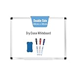 DumanAsen Magnetisches Whiteboard mit 3 Stifte und 1 Whiteboard Schwamm, trocken abwischbar, als Magnetwand, Memoboard - Aluminiumrahmen - 40cm x 30cm