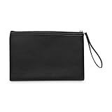 Schwarze Premium Herren Handtasche, handgemacht aus PU-Leder, Business Reisen Alltag, Männer Clutch Tasche Handgelenktasche Gelenktasche Männertasche Unterarmtasche Herrentasche Organiser Bag Wallet