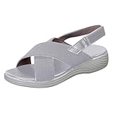 Damen-Sandalen, Größe 42, römische Schuhe, Sommermode, Damen-Sandalen, Keilabsätze, silber, 40 EU