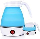 Tragbarer faltbarer Elektrischer Wasserkocher, Mini Silikon Reisewasserkocher Klein, 0.6L Electric Kettle, Edelstahlboden Wasserkessel Für Küche Reise Camping Outdoor (Blau)