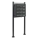 Wiltec 4er Briefkastenanlage Anthrazit 270 x 513 x 1500 mm, Standbriefkasten mit 4 Fächern, Schlüssel und Namensschild, Briefkasten Postkasten mit Ständer