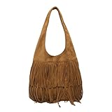 CORIOS Damen Wildleder Handtasche Vintage Fransen Hobo Taschen für Frauen Schultertasche mit Quasten Retro Tragetasche Weiches Kunstleder Henkeltaschen Elegant Arbeit Shopper Reise Tote Beutel Braun