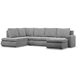 Mebligo - Ecksofa mit Schlaffunktion und 3 Bettkasten FORESTA 300x89x200 (BxHxT) Cord - Grau - Ottomane Links Eckcouch, Couch U Form, Sofa Wohnzimmer, Sofas & Couches, Eckschlafsofa