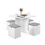 Mondeer Essgruppe, Esstisch mit 4 Hockern mit Weiches Kissen Platzsparendes für Esszimmer und Küche, Weiß