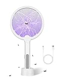 Bavmosek 4000V Elektrische Fliegenklatsche mit Ladestation, 2 in 1 USB mit Akku Aufladbar Elektro Mückenklatsche mit UV Lichtfalle Moskito Schwarz (Weiß 1 STK)