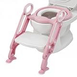 MUL-BOUTIQUE Potty Trainer Töpfchen für Kinder, verstellbarer Toilettensitz mit Kissen, Leiter und Rampen, tragbarer Toilettentrainer für verschiedene Toilettenformen (weiß-rosa)