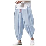 Leinenhose Herren Sommer Haremshose Linen Japanisch Sommerhose Leicht Stoffhose Freizeithose Gummizug Elastische Taille Pumphose Mit Taschen Yogahose Männer Jogginghose Aladinhose