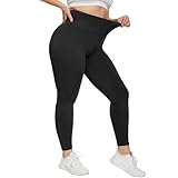 HIPOWER Leggings Damen High Waist Leggins Blickdicht Große Größen Schwarz Sportleggins Lang Bauchweg Plus Size Sporthose Elastische Yogapants Laufhose(Schwarz,3XL)