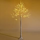 COSTWAY 150cm LED Lichterbaum, Birkenbaum mit warmweißen LED-Leuchten, künstlicher Weihnachtsbaum, Tannenbaum, Christbaum, Kunstbaum, Dekobaum