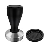 PHILORN Kaffeepresse 51 mm mit Silikonmatte, Kaffeepresse mit Holzgriff für Haushalt und Büro, Edelstahl Espressopresse für Barista-Maschinen