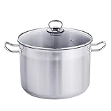 XL Profi Universalkochtopf Suppentopf Jumbotopf Ø 26x18cm, 10 Liter, ca. 2 kg, Silber - für alle Herdarten auch Induktion inkl. Glasdeckel