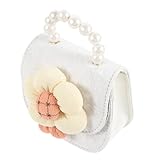 Veemoon Kleiner Mädchenhandtasche mit Blumenmuster Süße Umhängetasche PU mit Perlengriff Schultertasche für Ausflüge Geldbeutel für Kleine Dinge