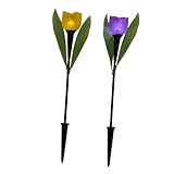 Gatuida 2Stücke Solar LED Gartenleuchten Tulpenform Außen Solarleuchten Für Garten Und Dekorative Solar Power Licht Mit Gelben Und Lila Farben Umweltfreundliche Gartenbeleuchtung