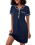 Jahetuul Nachthemd Damen Kurzarm Baumwolle Schlafshirt Sommer Schlafkleid mit Knopfleiste Nachtwäsche Weiches Sleepshirt für Damen Negligee