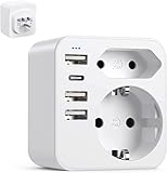 6-in-1 USA Adapter Steckdose, Adapter USA Deutschland Stecker mit 3USB 1USB C (3.4A), Reiseadapter USA Steckdosenadapter Reisestecker Stromadapter für Amerika Kanada Thailand Mexiko