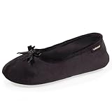 Isotoner Sehr bequeme Ballerina-Hausschuhe für Damen, leicht anzuziehen, Schwarz , 39/40 EU