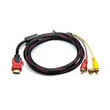 HDMI auf Cinch Kabel 1.5 Meter, RCA auf HDMI, HDMI to RCA Cable für Audio Video Übertragung, Kompatibel mit allen HDMI Geräten und RCA Eingängen für HDTV, DVD-Player, Projektoren, Spielekonsolen mehr