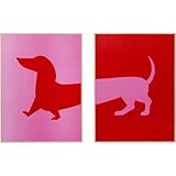 Kare Design Wandbild Dog Frankie, Rot/Pink, 2er Set, Rechteckig, Gerahmt, Bilddruck, Abstrakte Kunst, Pop Art, Wandbild, Modernes Design, Schlafzimmer, Wohnzimmer, 40x30 cm (H/B)
