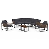 IDMarket - Lounge für den Garten, niedrig, Rio, 8 Sitzer, Eckmöbel, Metallstruktur und Seil, Rattan-Effekt, mit grauem Kissen