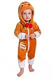 OLAOLA Baby Strampler Unisex, Weichem Flanell Schlafanzug, Kleinkind Tierkostüm, Cartoon Overall Onesie mit Kapuze (Lebkuchen, 12-18 Monate)